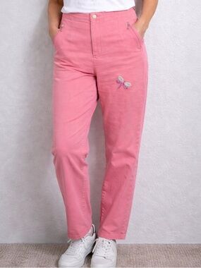 Taylor Brooke Pink Pants Size 12 Dragonfly Embroidered Made in Canada High Rise